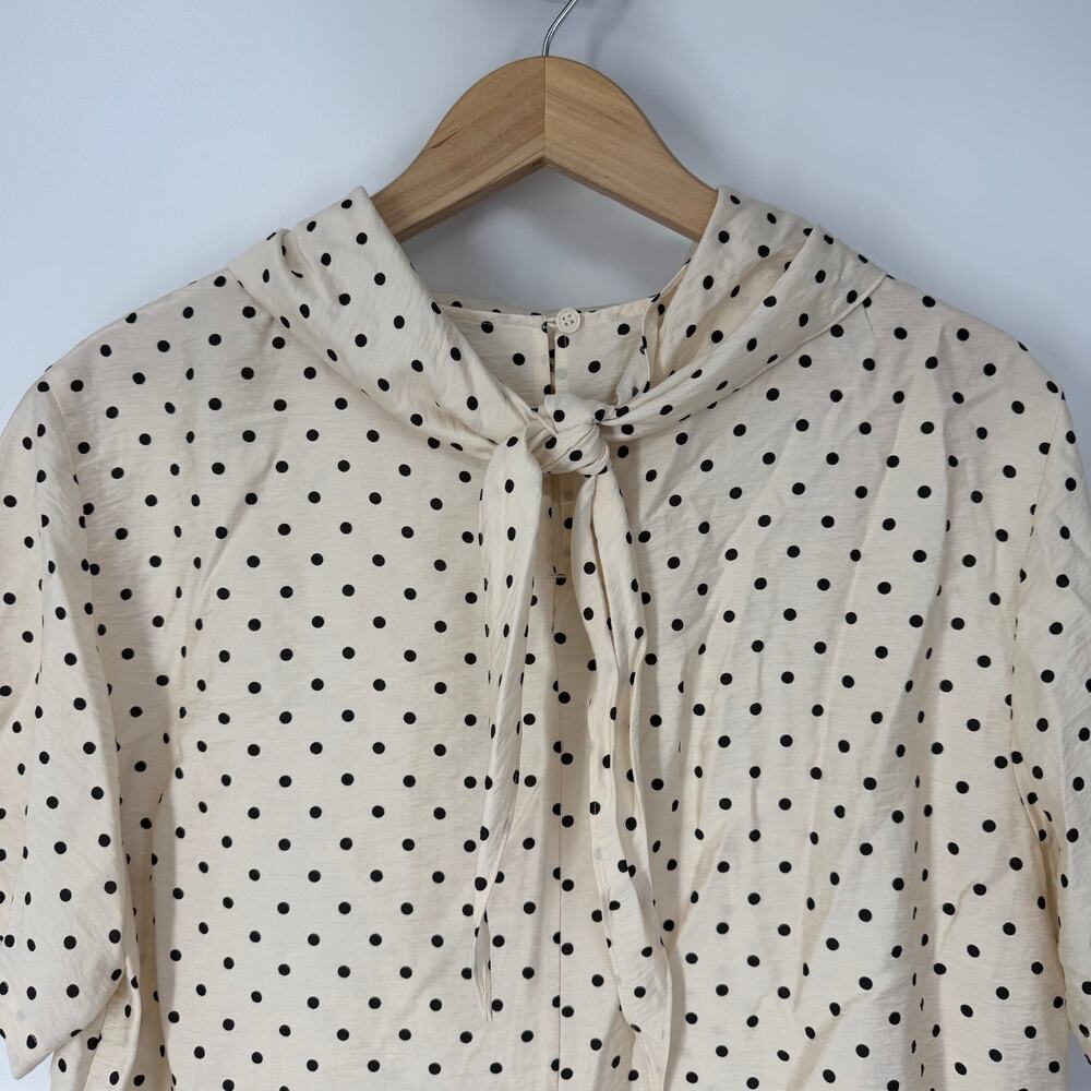 COS Draped Scarf Detail Top Polka Dot Linen Blend Draped Short Sleeve Blouse - Picture 9 of 13